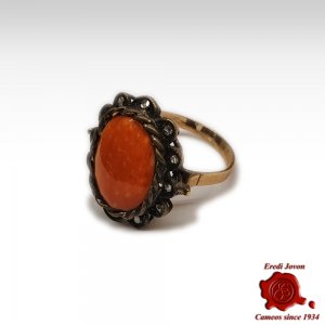 Antique Red Coral Ring with Diamonds
