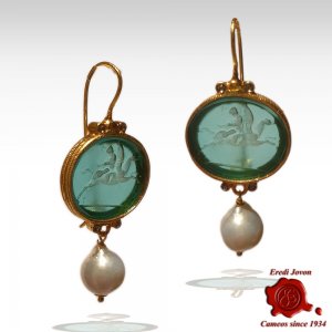 Intaglio Venetian Glass Earrings with Pearls