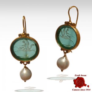 Orecchini Intaglio Pasta Vitrea con Perla 2