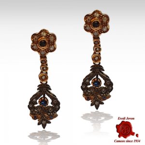 Orecchini Vintage con Zaffiri e Rose di Brillanti