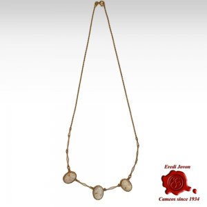 Antique Gold Necklace with Pink Cameo Pendants 2