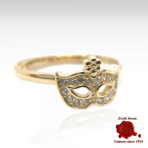 MASK GOLD RING ZIRCONIA DIAMOND VENETIAN CARNIVAL 2