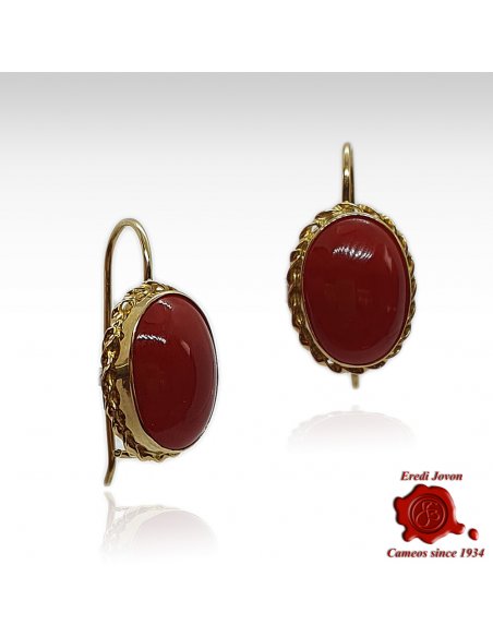 Red Coral Gold Earrings from Italy