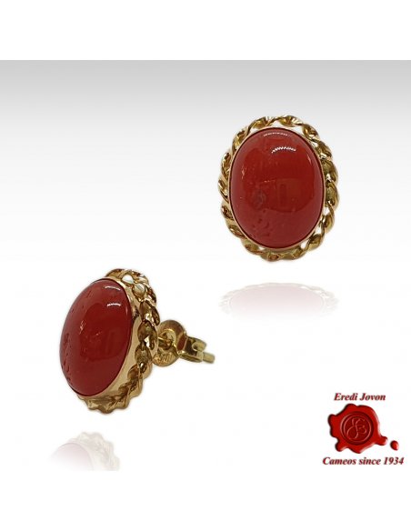 Red Coral Gold Earrings Studs
