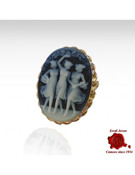 3 Graces blue cameo gold brooch