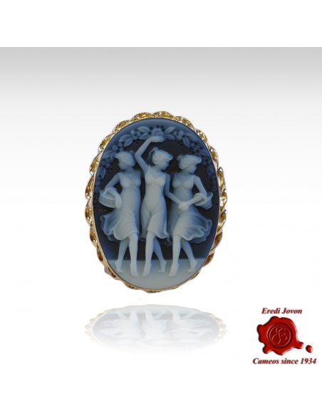 Three Graces blue cameo gold brooch