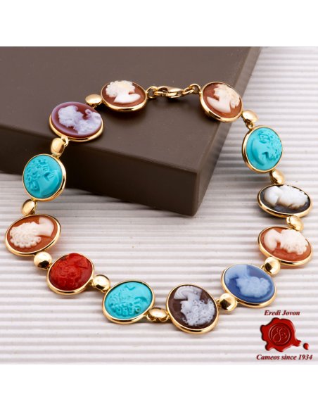 Various Color Cameo Bracelet in Yellow Gold