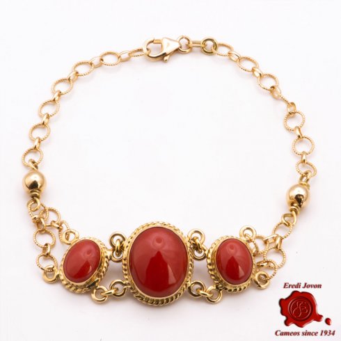 Red Coral Bracelet Gold Set