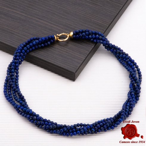 Multi String Lapis Lazuli Necklace in Gold