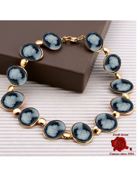 Blue Cameos Bracelet in Yellow Gold