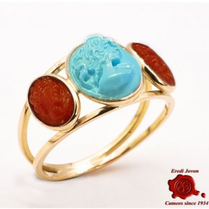Anello in Oro con Cammei in Corallo e Turchese 2