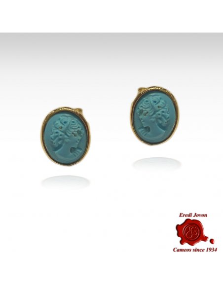 Turquoise Cameos Earrings in Gold