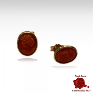 Coral Cameos Earrings in Yellow Gold