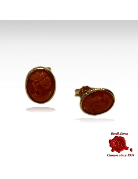 Coral Cameos Earrings in Yellow Gold