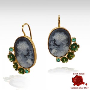 Blue cameo Earrings with Flowers Enamel and Stones 2