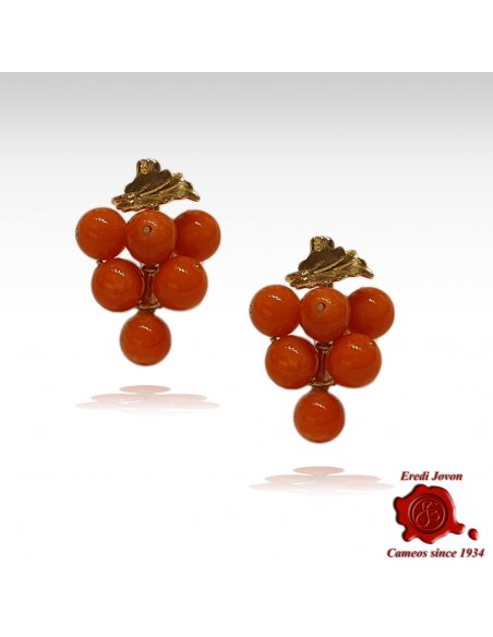 Antique Coral Grapes Earrings Gold