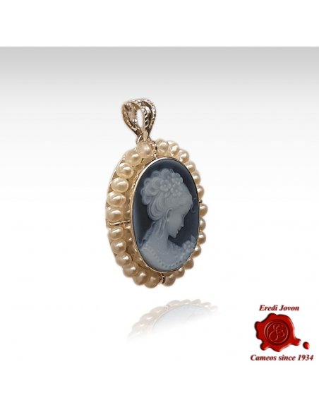 Blue Cameo Pendant with Pearls