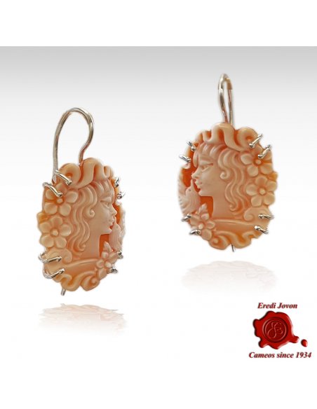 Cameo Earrings Red Shell Silver Sfioccato