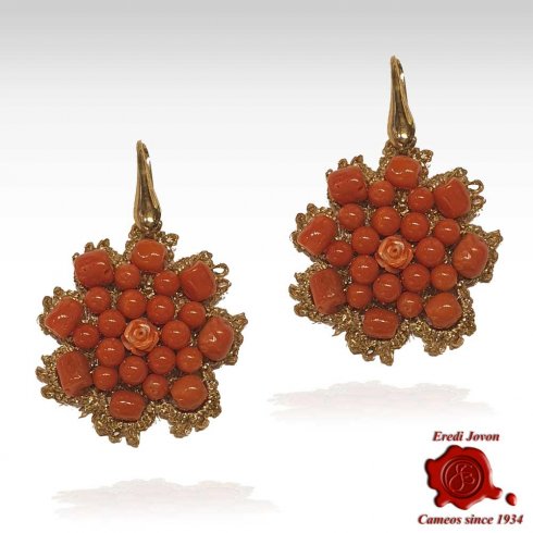 Dangle Macrame & Coral Antique Earrings