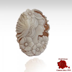 Cameo Brooch Brown Shell Silver