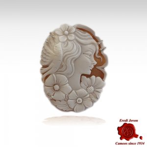 Cameo Brooch Brown Shell Silver 2