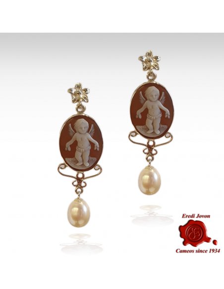 Angels Cameo Earrings in Silver with Pearl