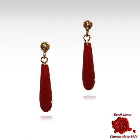 Red Coral Earrings Gold Dangle
