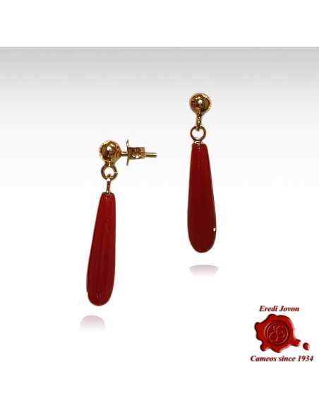 Drop red coral earrings