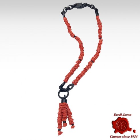 Red Coral Scarf Ebony Necklace