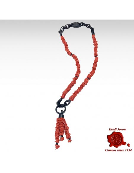 Red Coral Scarf Ebony Necklace