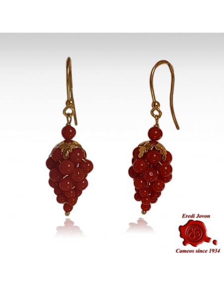 Grapes Earrings Red Coral and Gold