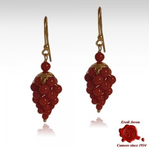 Orecchini Grappolo Corallo Rosso in Oro 18 kt 2