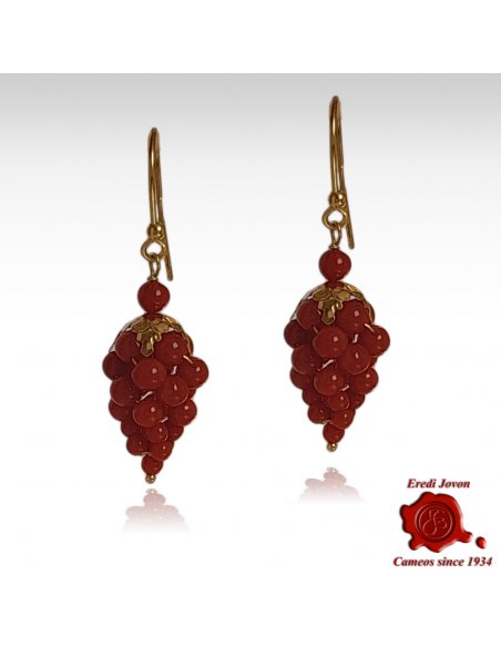 Grapes Earrings Coral and Gold