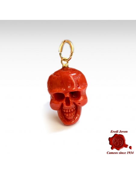 Skull Red Coral Pendant in Gold