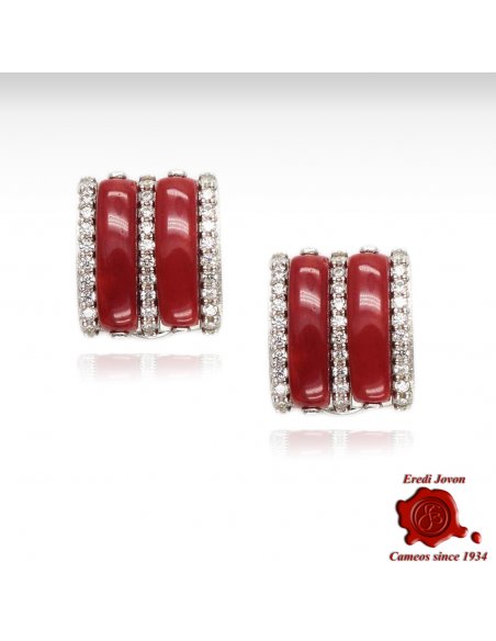 Red Coral Earrings with Silver & Zirconia