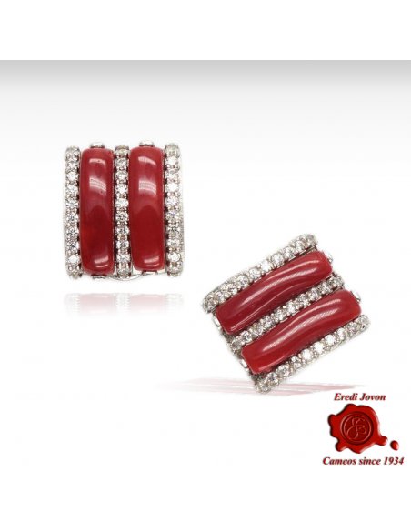 Red Coral Earrings with Zirconias
