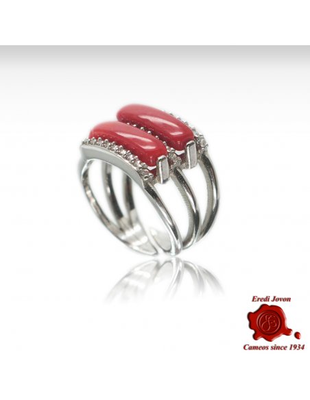 Red Coral Ring with Zirconia