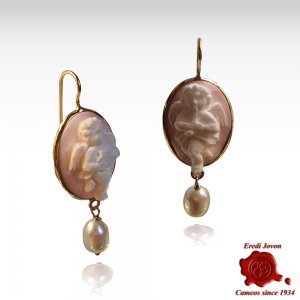 Antique Angel Cameo Earrings Pink Shell 2