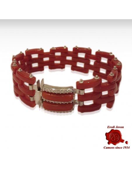 Classy Red Coral Bracelet with Silver & Zirconia