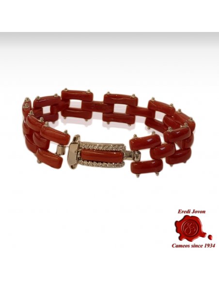 Classy Red Coral Bracelet with Silver & Zirconia