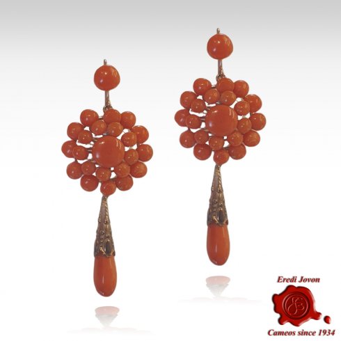 Antique Coral Drop Earrings in Gold