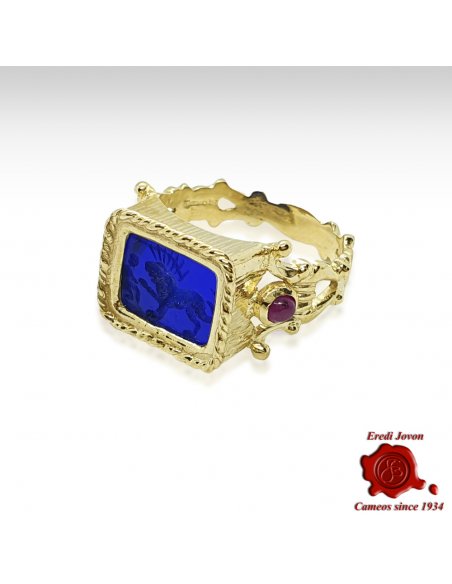 Tagliamonte Blue Intaglio Ring in Gold - Androclo