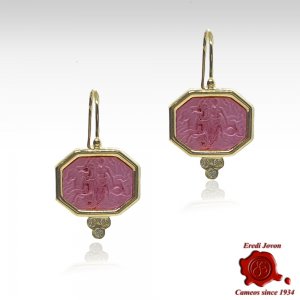 Tagliamonte Intaglio Earrings in Gold - Purple Nereid with Seahorse 2