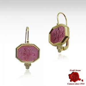 Tagliamonte Intaglio Earrings in Gold - Purple Nereid with Seahorse