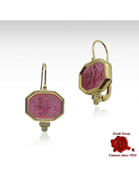 Tagliamonte Intaglio Earrings in Gold - Purple Nereid with Seahorse