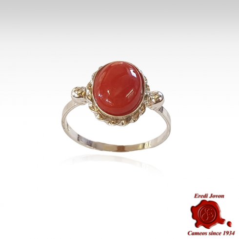 Deep Red Coral Ring Silver