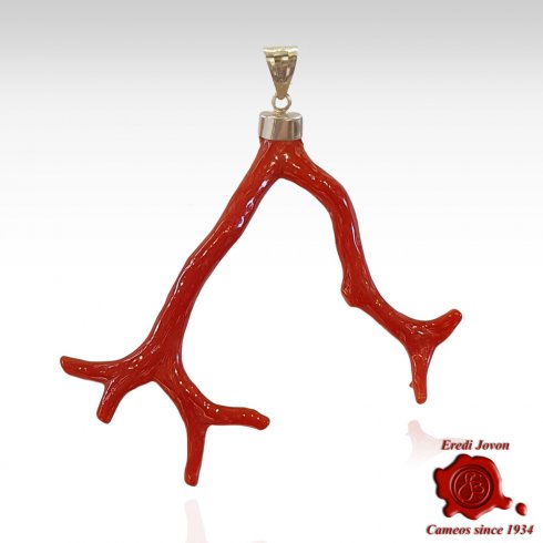 Red Italian Coral Branch Silver Pendant