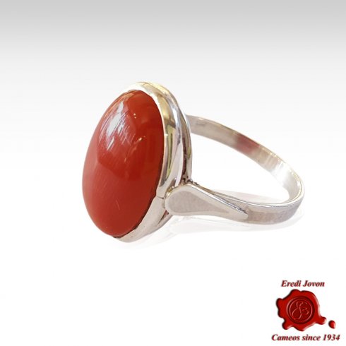 Red Coral Silver Ring Big Size