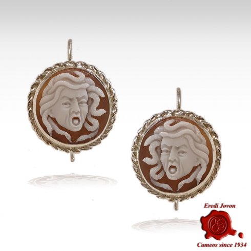 Silver Cameo Earrings Medusa from Caravaggio