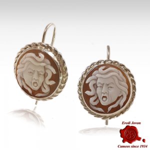 Silver Cameo Earrings Medusa from Caravaggio 2
